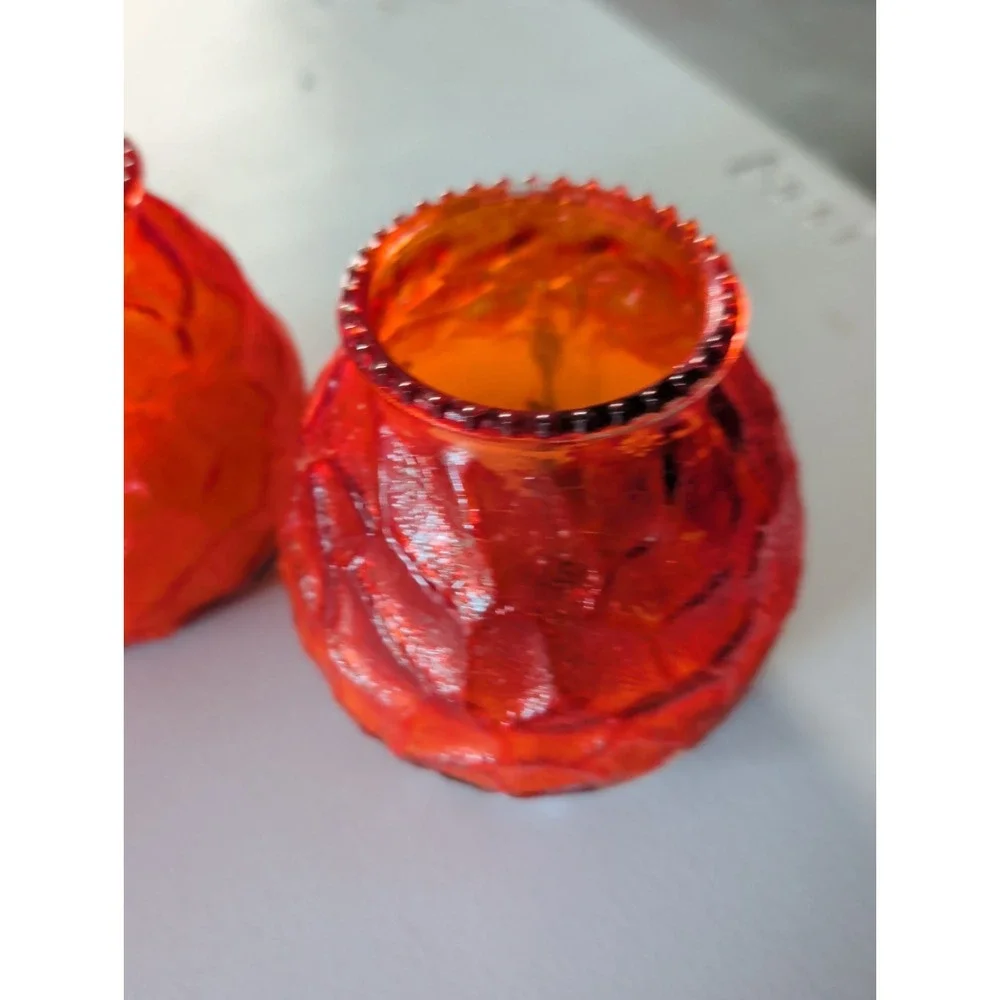 Vintage MCM Orange, Red Lowboy Citronella Textured Glass  Candles. Venetian 132
